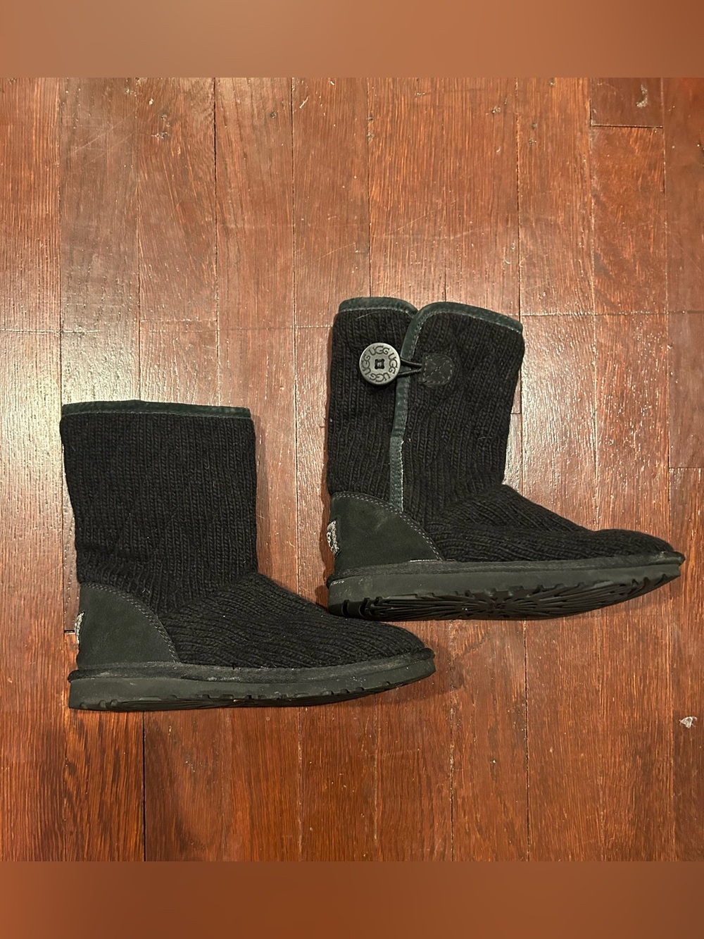 UGG Kids Black Knit Button Boot